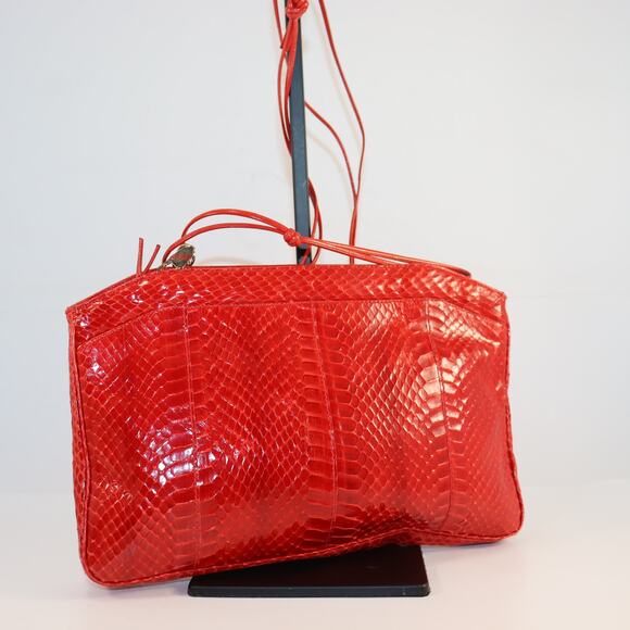 Vintage Woolf Bros Red Snakeskin Shoulder Bag Made in Canada - Picture 2 of 6